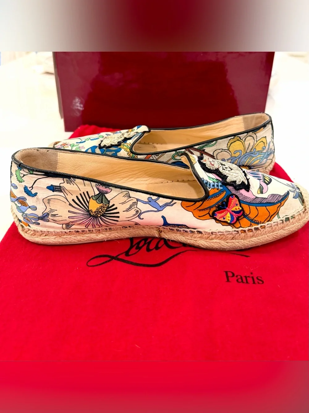 Christian Louboutin Floral Crest Silk Espadrille Slip-On Loafers EU 39 - Custom